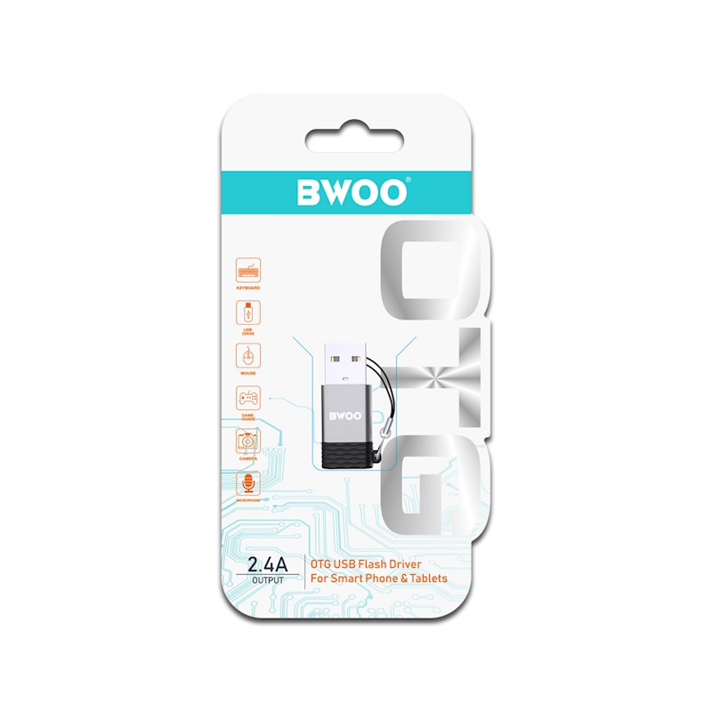 Μετατροπέας BWOO USB-A Male σε USB-C Female Γκρι  (BZ-38)