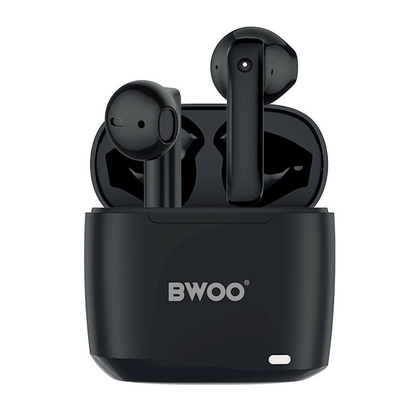 Earbud Bluetooth Handsfree Ακουστικά BWOO BW94 με Αντοχή στον Ιδρώτα και Θήκη Φόρτισης Black