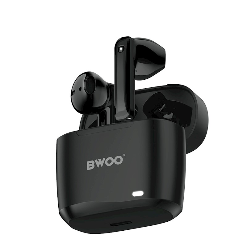 Earbud Bluetooth Handsfree Ακουστικά BWOO BW94 με Αντοχή στον Ιδρώτα και Θήκη Φόρτισης Black