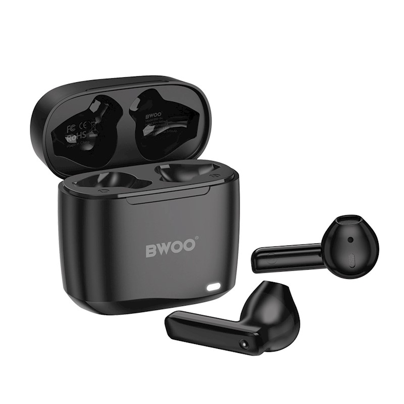Earbud Bluetooth Handsfree Ακουστικά BWOO BW94 με Αντοχή στον Ιδρώτα και Θήκη Φόρτισης Black