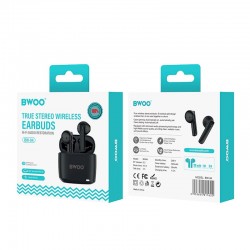 Earbud Bluetooth Handsfree Ακουστικά BWOO BW94 με Αντοχή στον Ιδρώτα και Θήκη Φόρτισης Black