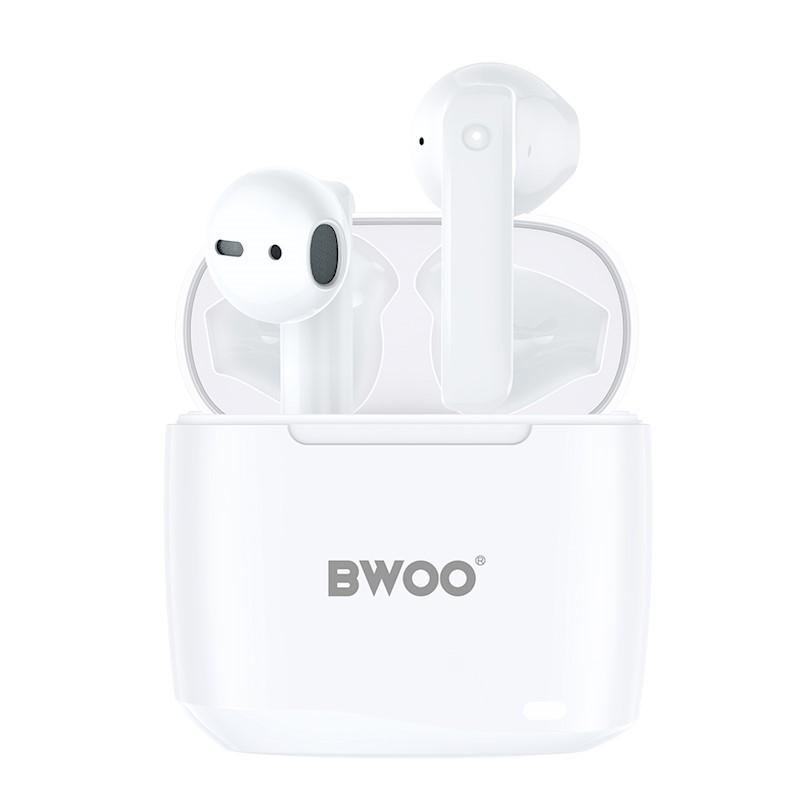 Earbud Bluetooth Handsfree Ακουστικά BWOO BW94 Με Αντοχή Στον Ιδρώτα Και Θήκη Φόρτισης White