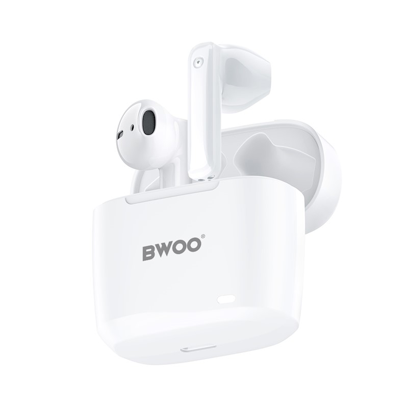 Earbud Bluetooth Handsfree Ακουστικά BWOO BW94 Με Αντοχή Στον Ιδρώτα Και Θήκη Φόρτισης White