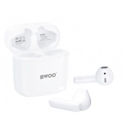 Earbud Bluetooth Handsfree Ακουστικά BWOO BW94 Με Αντοχή Στον Ιδρώτα Και Θήκη Φόρτισης White