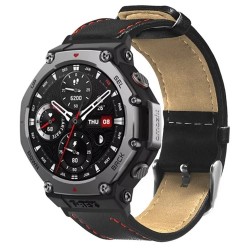 Ανταλλακτικό λουράκι QuickFit Leather Black with Rred Line για Xiaomi Amazfit T-Rex 3