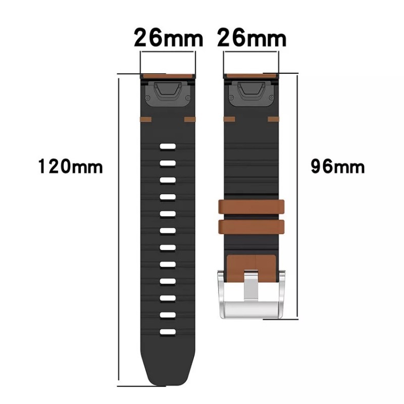 Ανταλλακτικό λουράκι Silicone & PU Leather Garmin Fenix 3/5x/3HR/5X Plus/6x/6x Pro/7x Grey (26mm)
