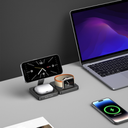 Βάση Φόρτισης Blavec BQI-02 Qi 15W Magnetic Magsafe 3 in 1 Induction Charger Black
