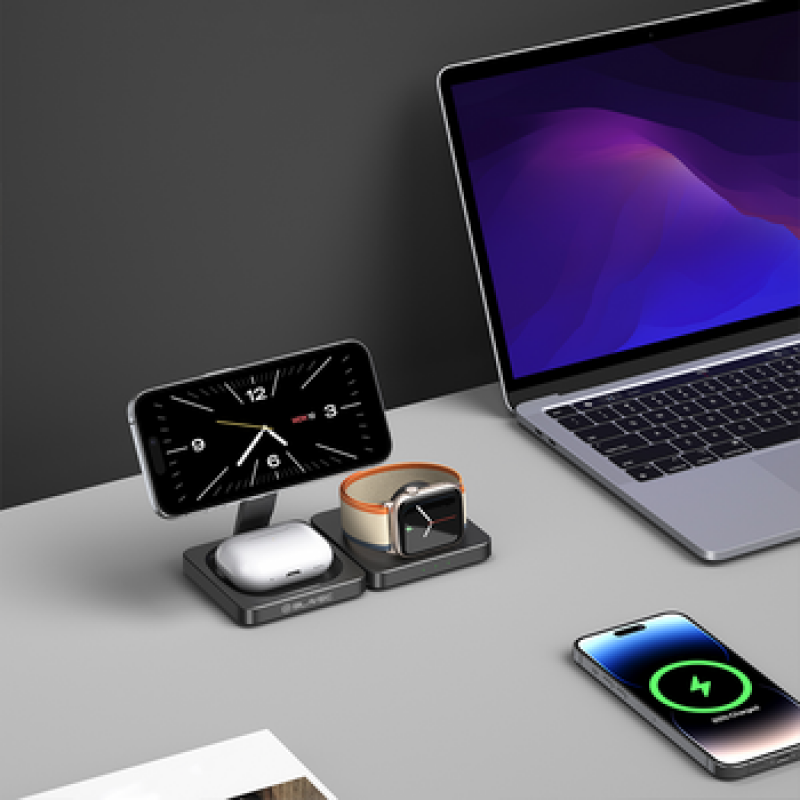 Βάση Φόρτισης Blavec BQI-02 Qi 15W Magnetic Magsafe 3 in 1 Induction Charger Black