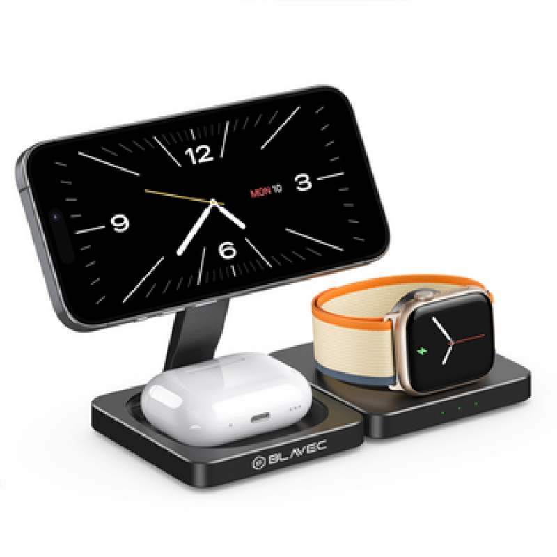 Βάση Φόρτισης Blavec BQI-02 Qi 15W Magnetic Magsafe 3 in 1 Induction Charger Black