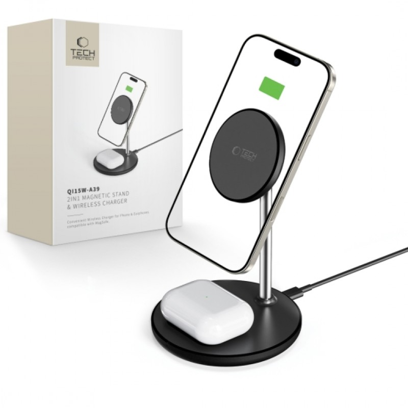 Ασύρματος Φορτιστής Tech-Protect A39 QI15W Magnetic Magsafe 2in1 Wireless Charger Black