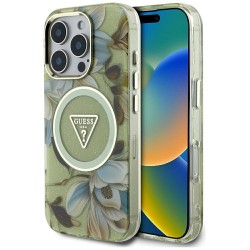 Θήκη Guess Metal Glitter Flowers Triangle MagSafe Case Apple iPhone 16 Pro Max (6.9") Green