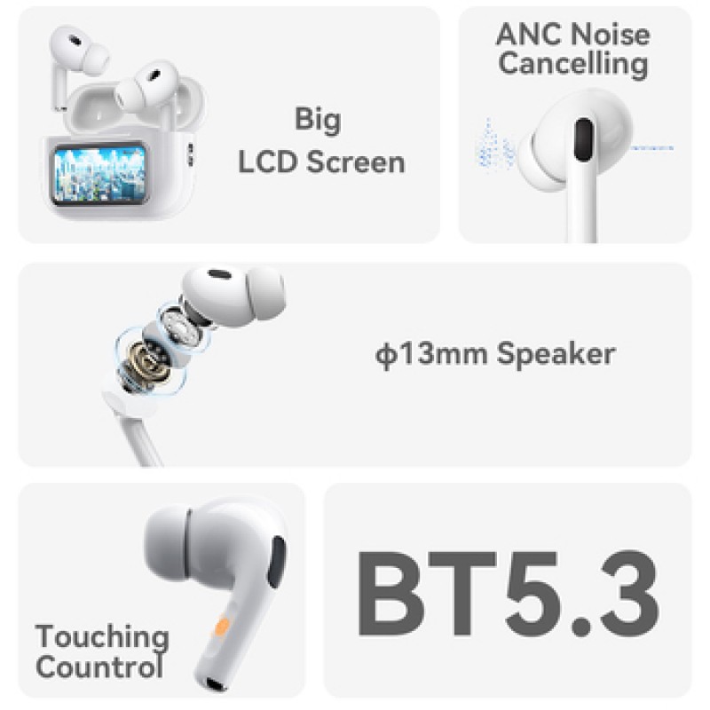 Ακουστικά Bluetooth Yesido TWS Bluetooth Earphones TWS29 ANC+ENC With LCD Display White