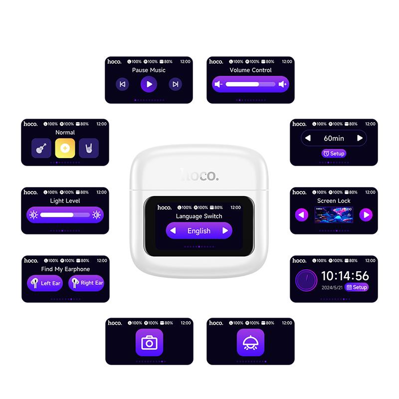 Ακουστικά Bluetooth Hoco EQ14 Θηκη Με Οθονη Αφης White