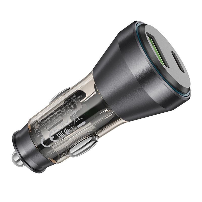 Φορτιστής Αυτοκινήτου HOCO NZ10 Fast Charging USB-A USB-C Car Charger Black