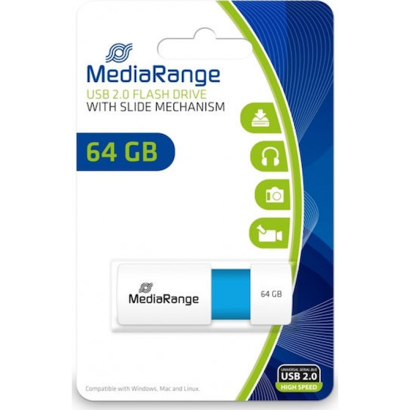  MediaRange USB 2.0 Flash Drive, Color Edition, Light Blue, 64GB (MR974)