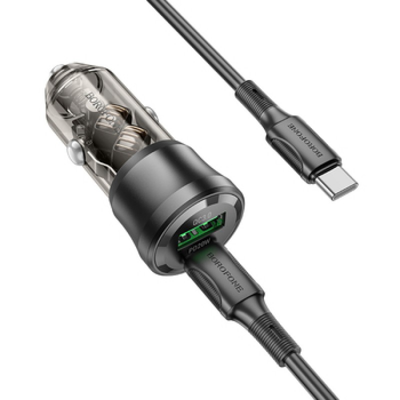 Φορτιστής Αυτοκινήτου Borofone Car Charger BZ25 Journey - USB + Type C - PD 38W 3A with Type C to Type C Cable black