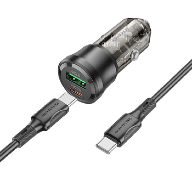 Φορτιστής Αυτοκινήτου Borofone Car Charger BZ25 Journey - USB + Type C - PD 38W 3A with Type C to Type C Cable black