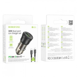 Φορτιστής Αυτοκινήτου Borofone Car Charger BZ25 Journey - USB + Type C - PD 38W 3A with Type C to Type C Cable black