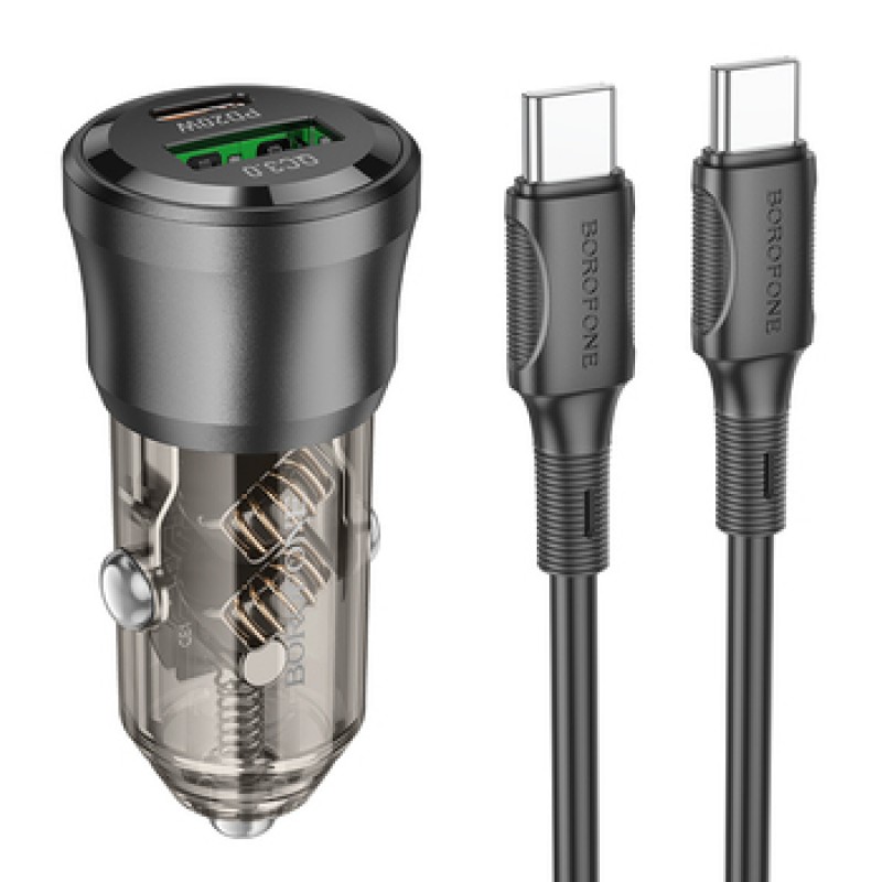 Φορτιστής Αυτοκινήτου Borofone Car Charger BZ25 Journey - USB + Type C - PD 38W 3A with Type C to Type C Cable black