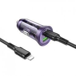 Φορτιστής Αυτοκινήτου Borofone Car Charger BZ26A Shadow - USB + Type C - PD 43W 3A with Type C to Lightning Cable Transparent-Purple