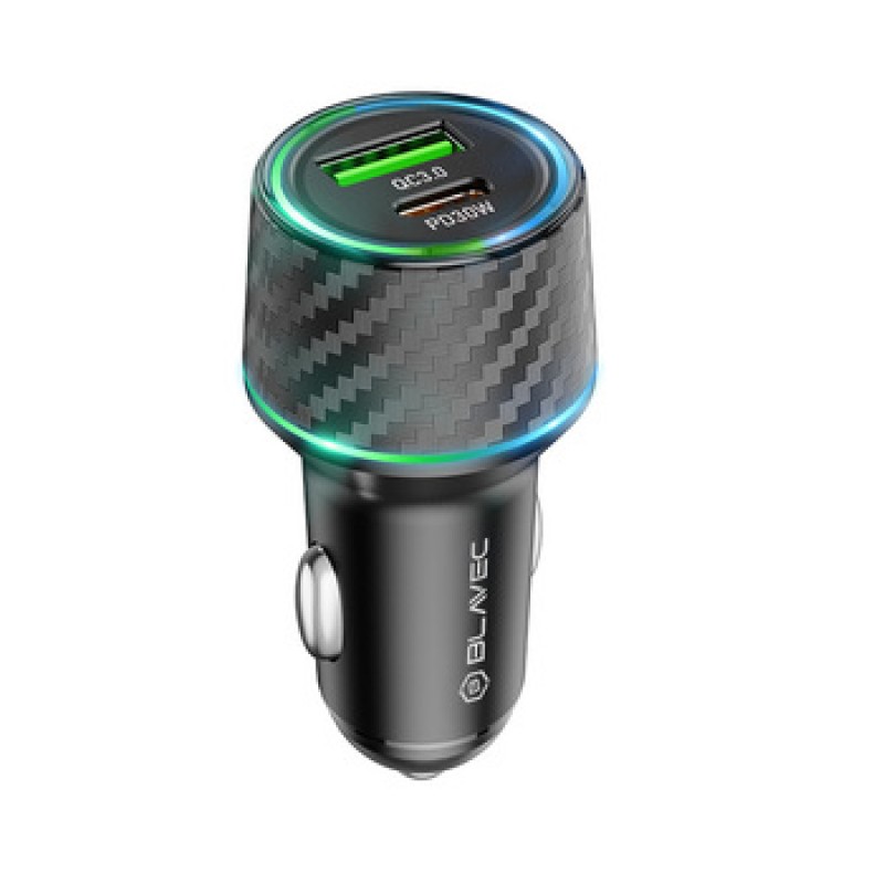 Φορτιστής Αυτοκινήτου Blavec Car Charger BS21 Carbon - Type C + USB - PD 48W 3A Black