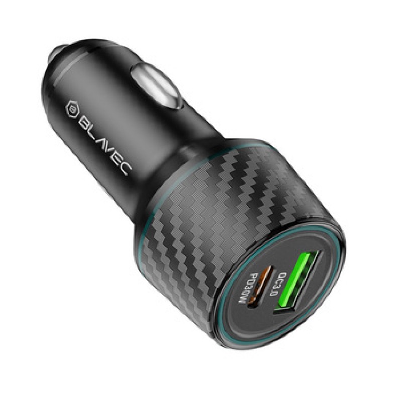 Φορτιστής Αυτοκινήτου Blavec Car Charger BS21 Carbon - Type C + USB - PD 48W 3A Black