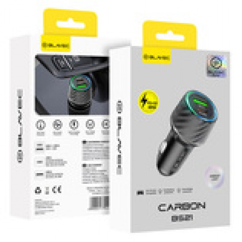 Φορτιστής Αυτοκινήτου Blavec Car Charger BS21 Carbon - Type C + USB - PD 48W 3A Black