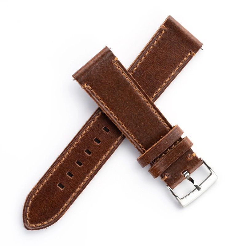 Ανταλλακτικό λουράκι Genuine Leather Dark Brown Out Seam Line για  Samsung Galaxy Watch3(45mm)/Watch(46mm)/Xiaomi Haylou LS05/Amazfit GTR(47mm)/2e(46mm)/Stratos 2/3/Mi Watch(46mm)/Huawei GT/Active/GT 2/Pro/Honor GS Pro/Magic/2(46mm) (22mm)