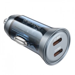 Φορτιστής Αυτοκινήτου Borofone Car Charger BZ26B Discovery - 2xType C - PD 45W 3A Τransparent-Βlue