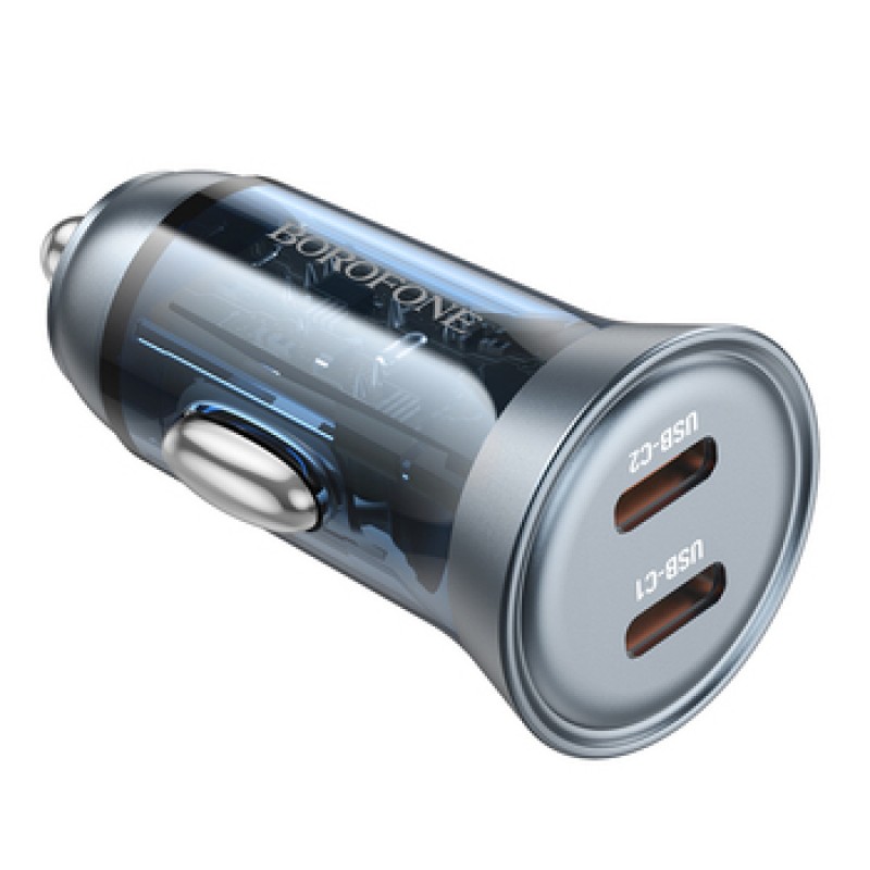 Φορτιστής Αυτοκινήτου Borofone Car Charger BZ26B Discovery - 2xType C - PD 45W 3A Τransparent-Βlue