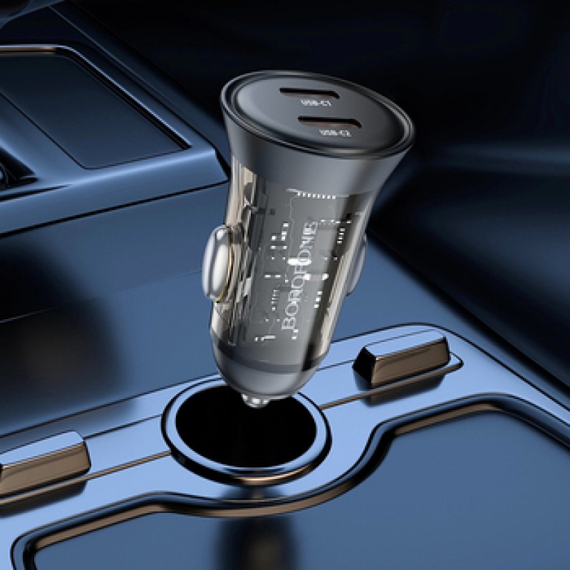 Φορτιστής Αυτοκινήτου Borofone Car Charger BZ26B Discovery - 2xType C - PD 45W 3A Τransparent-Βlue