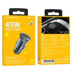 Φορτιστής Αυτοκινήτου Borofone Car Charger BZ26B Discovery - 2xType C - PD 45W 3A Τransparent-Βlue