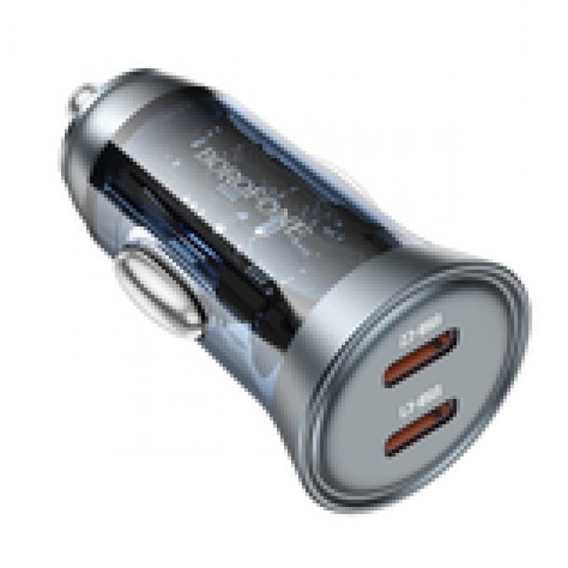 Φορτιστής Αυτοκινήτου Borofone Car Charger BZ26B Discovery - 2xType C - PD 45W 3A Τransparent-Βlue