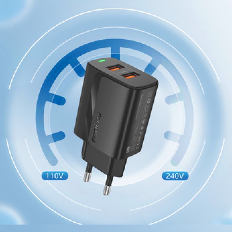 Φορτιστής Ταξιδιού Foneng Fast Charge EU63 2xUSB 12W with USB to Type C Cable Black