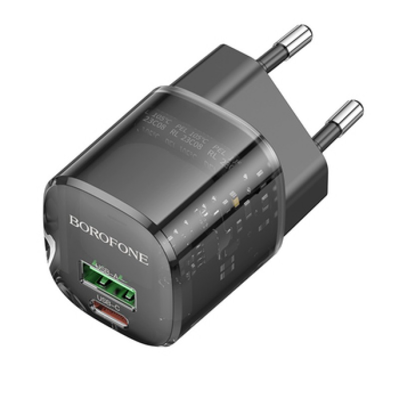 Φορτιστής Borofone Wall Charger BN17 Sunlight - USB + Type C - QC 3.0 PD 20W 3A Black Φορτιστής Borofone Wall Charger BN17 Sunlight - USB + Type C - QC 3.0 PD 20W 3A Black