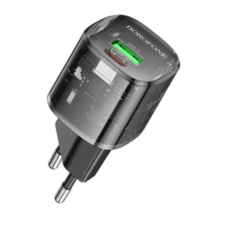 Φορτιστής Borofone Wall Charger BN17 Sunlight - USB + Type C - QC 3.0 PD 20W 3A Black Φορτιστής Borofone Wall Charger BN17 Sunlight - USB + Type C - QC 3.0 PD 20W 3A Black