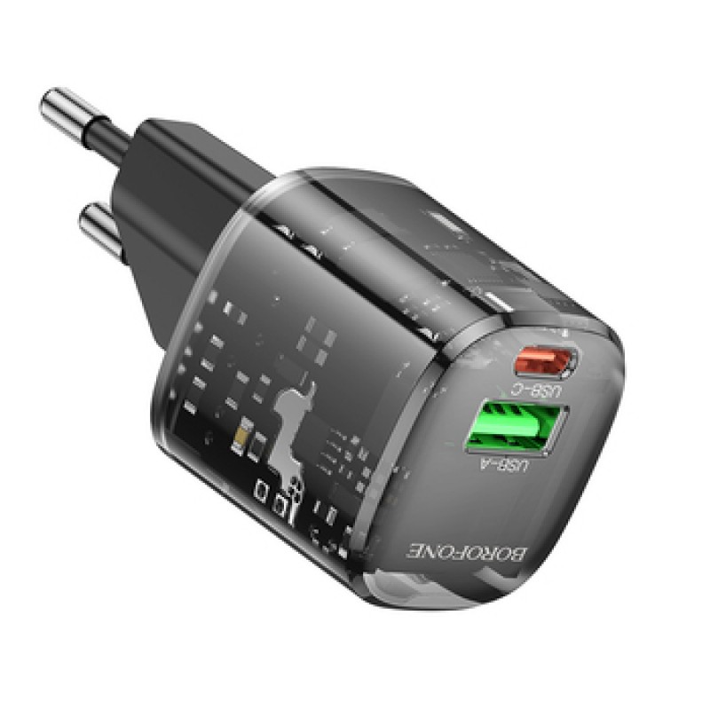Φορτιστής Borofone Wall Charger BN17 Sunlight - USB + Type C - QC 3.0 PD 20W 3A Black Φορτιστής Borofone Wall Charger BN17 Sunlight - USB + Type C - QC 3.0 PD 20W 3A Black