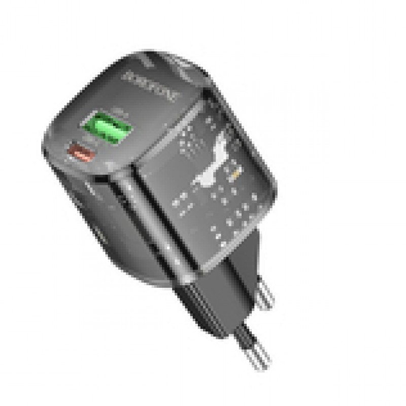 Φορτιστής Borofone Wall Charger BN17 Sunlight - USB + Type C - QC 3.0 PD 20W 3A Black Φορτιστής Borofone Wall Charger BN17 Sunlight - USB + Type C - QC 3.0 PD 20W 3A Black