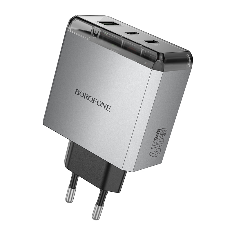 Φορτιστής Borofone Wall Charger BN22 Lena GaN - 2xType C + USB - QC 3.0 PD 65W Grey Φορτιστής Borofone Wall Charger BN22 Lena GaN - 2xType C + USB - QC 3.0 PD 65W Grey