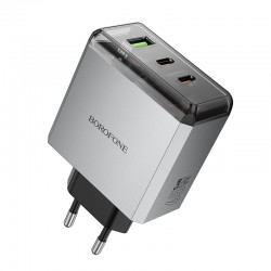 Φορτιστής Borofone Wall Charger BN22 Lena GaN - 2xType C + USB - QC 3.0 PD 65W Grey Φορτιστής Borofone Wall Charger BN22 Lena GaN - 2xType C + USB - QC 3.0 PD 65W Grey