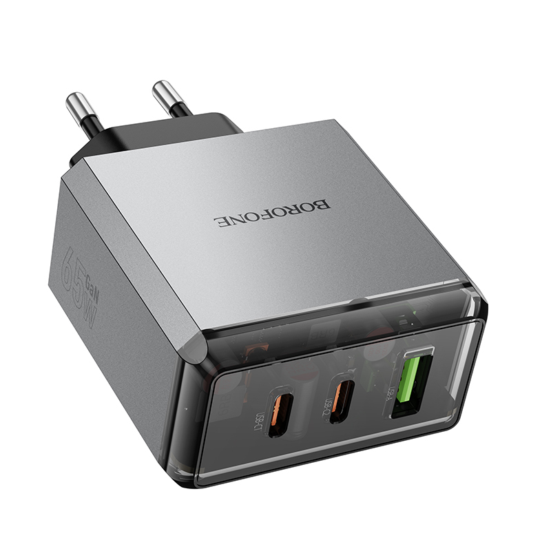 Φορτιστής Borofone Wall Charger BN22 Lena GaN - 2xType C + USB - QC 3.0 PD 65W Grey Φορτιστής Borofone Wall Charger BN22 Lena GaN - 2xType C + USB - QC 3.0 PD 65W Grey