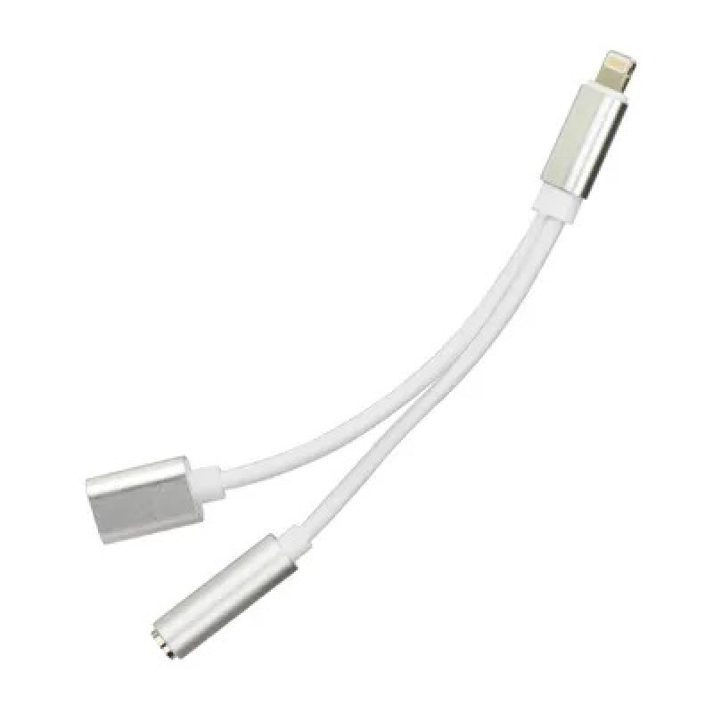 Αντάπτορας Adapter AUX 2in1 Lightning (Male) to Lightning (Female) / Jack 3,5 mm (Female) Silver