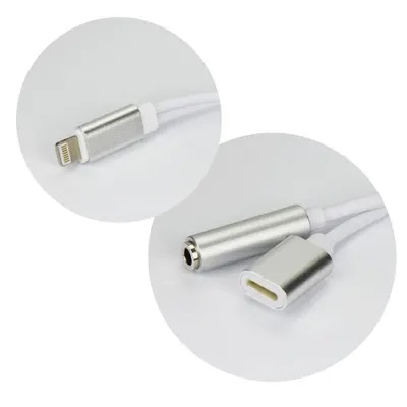 Αντάπτορας Adapter AUX 2in1 Lightning (Male) to Lightning (Female) / Jack 3,5 mm (Female) Silver