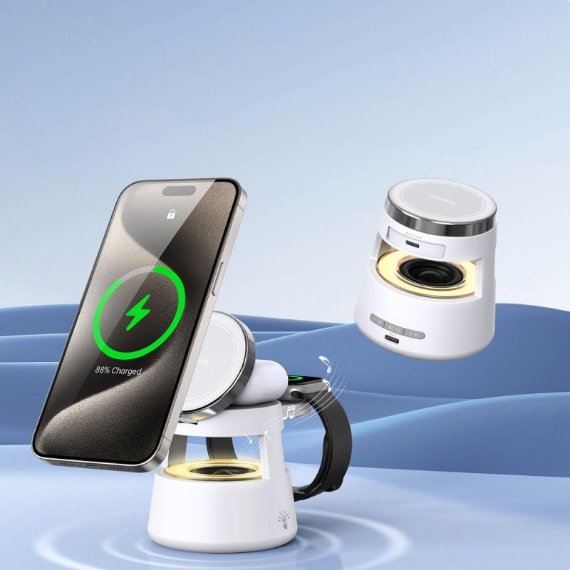 Ασύρματος Φορτιστής Duzzona W23 5-in-1 Magnetic Wireless Charging Station with Bluetooth Speaker White Ασύρματος Φορτιστής Duzzona W23 5-in-1 Magnetic Wireless Charging Station with Bluetooth Speaker White