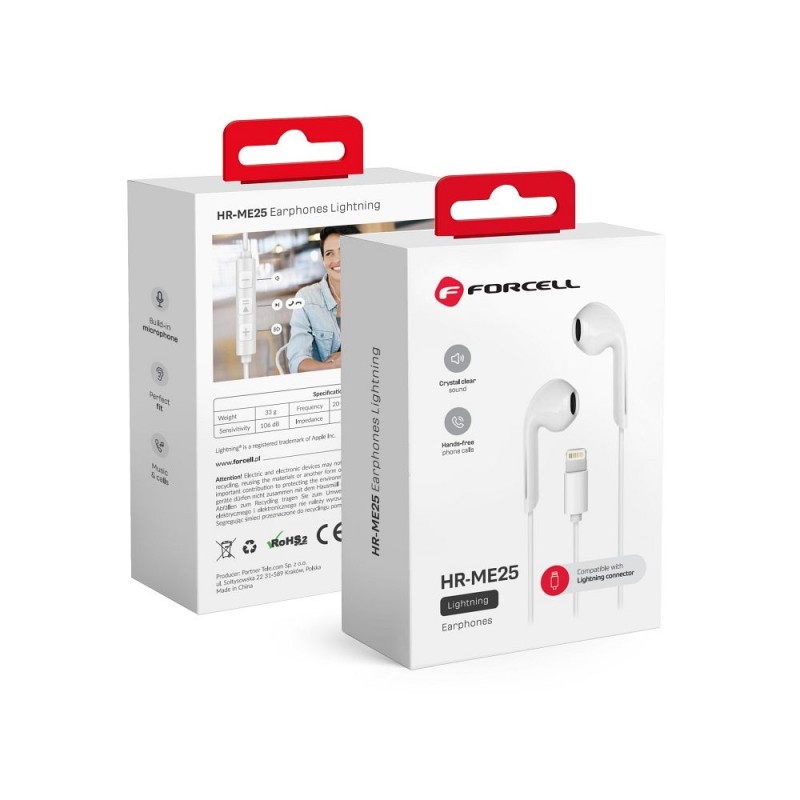 Ακουστικά Handsfree FORCELL F-Audio HR-ME25 Lightning With Microphone White Ακουστικά Handsfree FORCELL F-Audio HR-ME25 Lightning With Microphone White