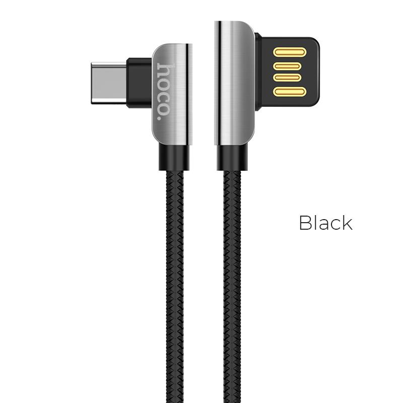 Καλώδιο Φόρτισης Hoco U42 90° Angle Excuisite Steel USB to Type-C  1.2m Black