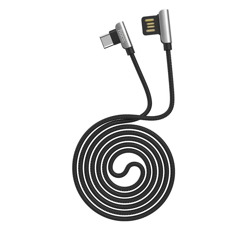 Καλώδιο Φόρτισης Hoco U42 90° Angle Excuisite Steel USB to Type-C  1.2m Black