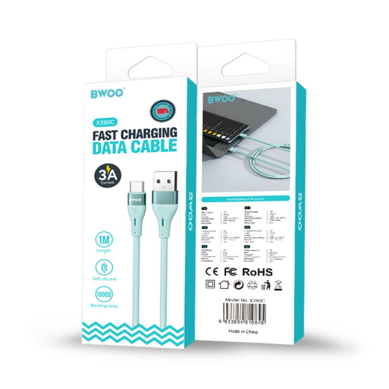 Καλώδιο Φόρτισης Bwoo X280C USB - USB-C Cable 3a 1m Minimalist Silicone White