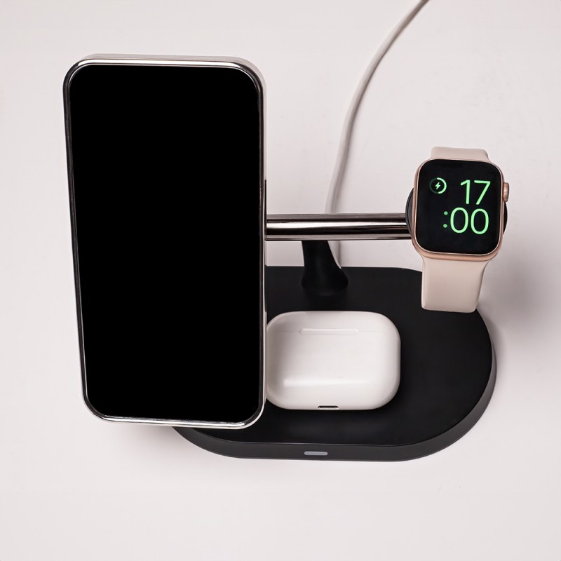 Ασύρματος Φορτιστής Maxlife Magnetic Wireless Charger Stand 3in1 15W Black