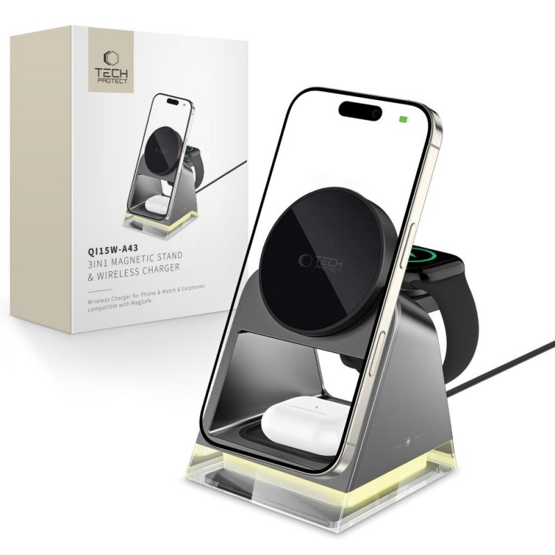 Ασύρματος Φορτιστής Tech-Protect A43 QI15W Magnetic Magsafe 3in1 Wireless Charger Black